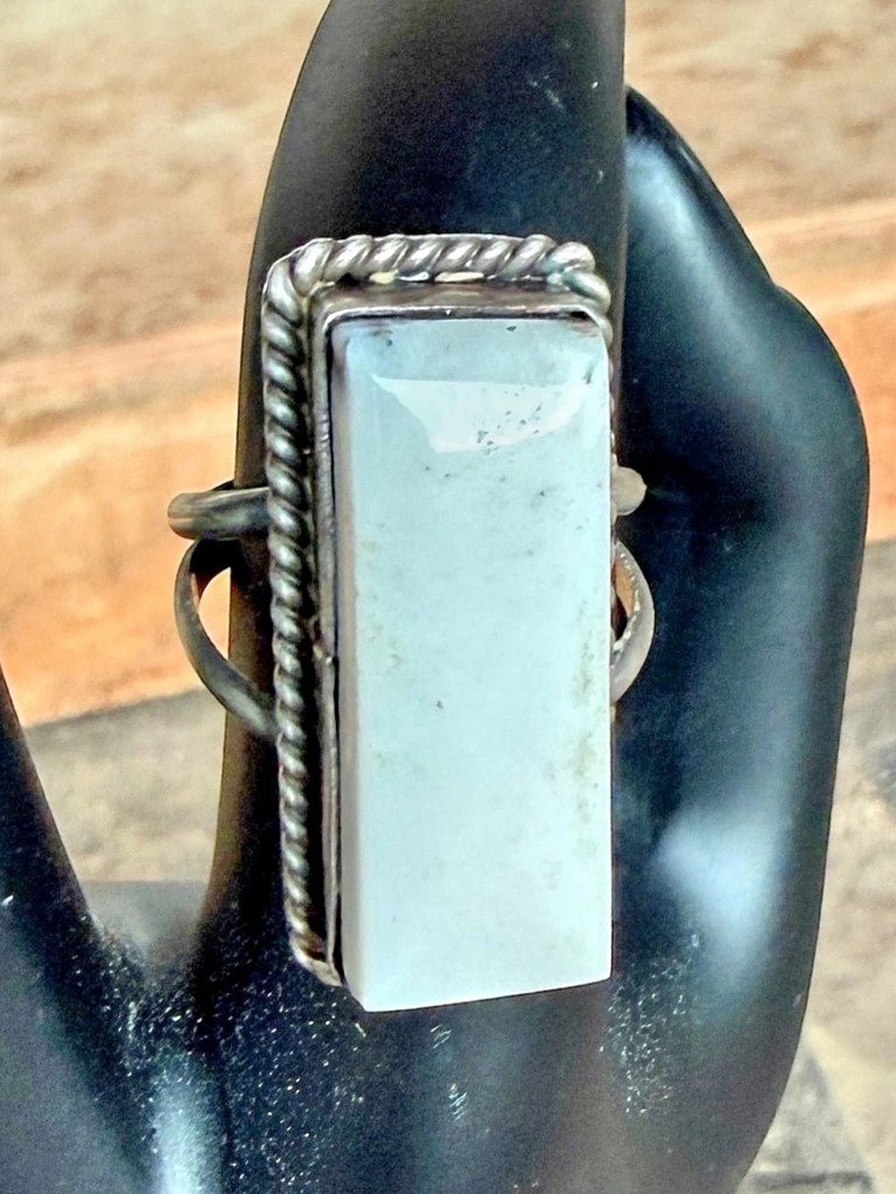 White Buffalo Rectangular Stone Statement Ring - Picture 2 of 6